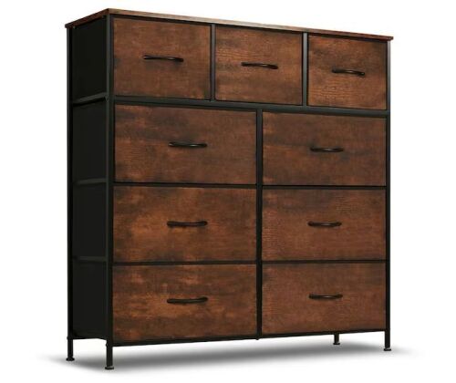 Rust Brown 9-Drawer 11.8 in. W Chest of Drawers Fabric Storage Tower with Steel Frame, Wooden Top