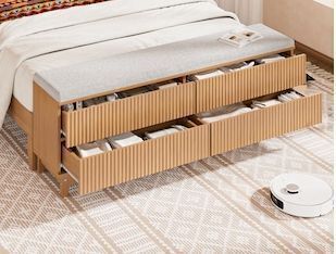 Fluted Storage Bench Footboard for Full Size Bed Frame