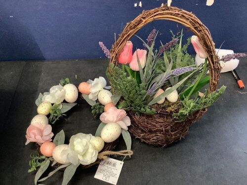 Case of Easter Egg Wreaths and Decor