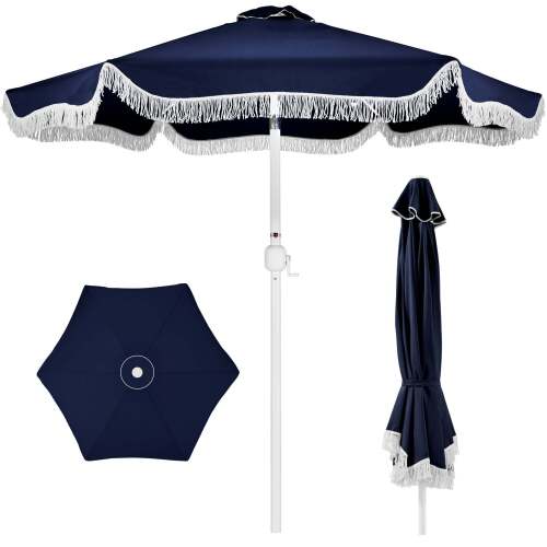 9ft Boho Fringe Umbrella Tilt, UPF50+, Steel Pole
