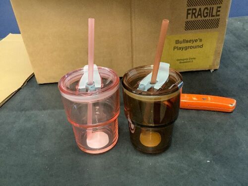 Case of Glass Cup with Straw