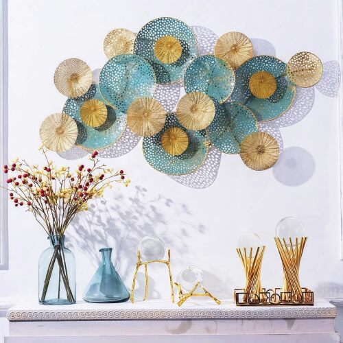 Brogana Large Metal Wall Decor, Boho Lotus Leaf Metal Wall Decoration, 3D Gold Wall Art Decorations, for Study Living Room Bedroom
