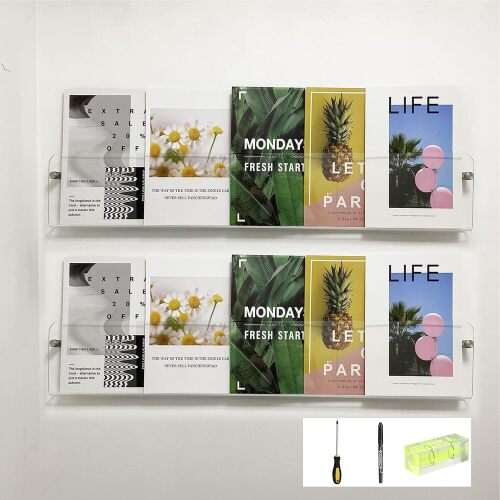 37.4" Magazine Holder,Acrylic Magazine Rack Wall Mounted,Clear Brochure Holder (2PACK)