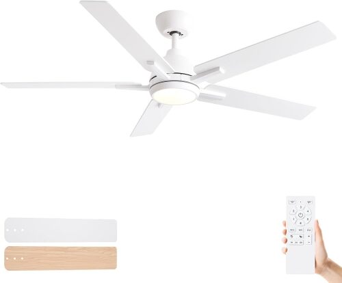 Sevenine 52 Inch Downrod White Ceiling Fan with Light & Remote, ETL Listed