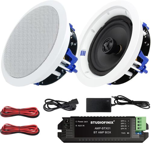 STUDIOFINIX 6.5 Inch 320W Bluetooth Ceiling Speakers 2 Way Recessed In Wall Speakers for Home Bathroom Kitchen Office with Full Range of Superior Sound