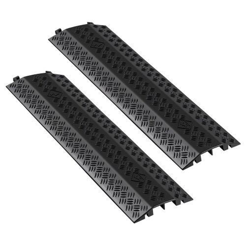 VEVOR Drop Over Cable Cover, 17,500 lbs/Axle Load Capacity, 2 Channel Heavy Duty Floor Cord Cover, Cable Hose Protector Ramp, for Indoor, High Walking Traffic Areas, Home, Office, Warehouse, 2 Pack