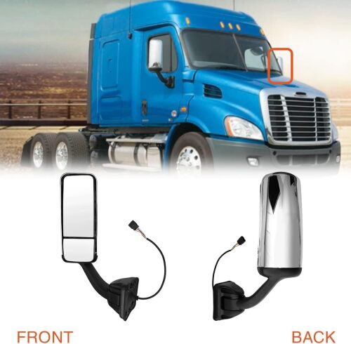High Soar Chrome Freightliner Cascadia Door Mirror Left Side ‖ Door Mirror Replacement for Freightliner Cascadia 2008-2015 (Chrome, Left)