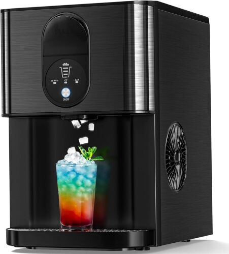 Nugget Ice Maker Countertop with Soft Chewable Ice, 44Lbs/24H Portable Pellet Ice Machine with Self-Cleaning, One-Click Operation, for Home/Kitchen/Office, Stainless Steel