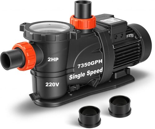 LEO 2HP In/Above Ground Pool Pump with Timer High Flow Powerful Self Priming Pool Pump, Single Speed 115V 6950GPH, Black