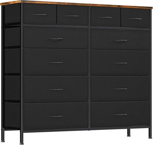 VASICAR Dresser for Bedroom with 12 Drawers, Tall Fabric Drawer Dressers Storage Organizer Cabinet, Compact Chest of Drawers for Closet, Nursery, Living Room, Laundry, Entryway, Apartment (Black)