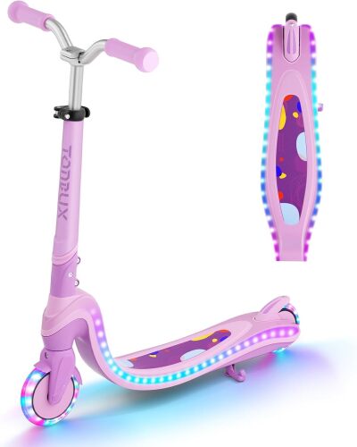 TONBUX 2 Wheel Kid Kick Scooter for Girls Boys Ages 3-12, Light-Up Wheels & Deck with 4 Cycling Modes, Adjustable Height Growth Kids Scooter for Indoor & Outdoor Play, Gift for Girls & Boys