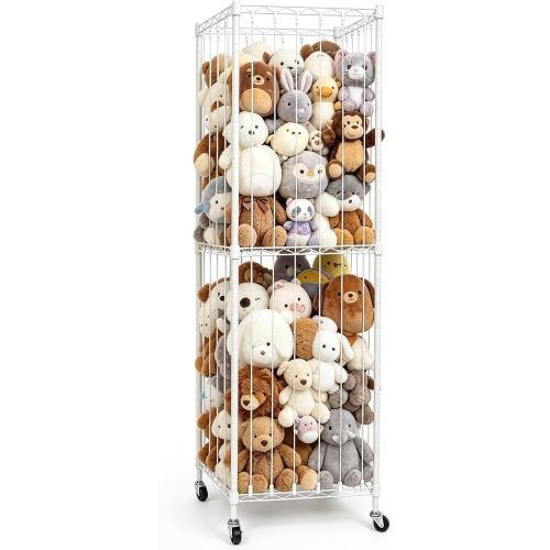 Umimile Stuffed Animal Storage Organizer with Wheels, Adjustable Shelf, Steel Frame