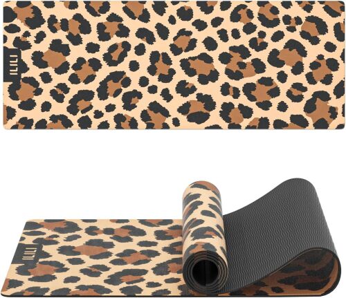 ILILI Yoga Mat Leopard Print Yoga Mat 8mm, Suede & TPE Thick Exercise Mat