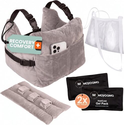 MOYOAMA Post Mastectomy Pillow – Hands-Free Protection with Secure Strap & Easy-Clean Washable Cover Breast Surgery Must Haves,Breast Reduction Recovery Supplies,Breast Augmentation, Dove Grey