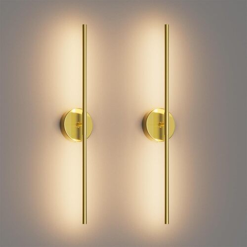 28In Gold Wall Sconce Set of Two,Modern Hardwired Bathroom Wall Sconces Vantiy Light 3000K LED 360° Rotatable for Bedroom Bathroom Living Room (2 Pack)