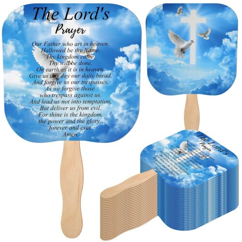 Sherr 50 Pcs Christian Church Fans Bulk The Lord's Prayer Church Fans Parlor Fans Religious Fans Hand Held Church Handheld Fans Church Products for Church Services