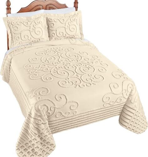 Collections Etc Skylar Scrolling Textured Design Chenille Bedspread