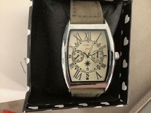 Men's Luxury Quartz Watch with Barrel-Shaped Alloy Case, Orange Leather Strap, Date Display, Unisex, Casual Style