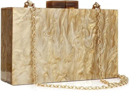 Women Evening Clutch Bags Acrylic Box Envelope Purse Handbags Lady Party Wedding Banquet Bag Shoulder Bag (Gold)