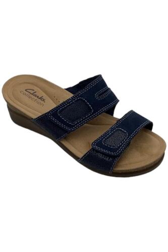 Clarks Collection Women's Leather Wedges Calenne Maye Navy