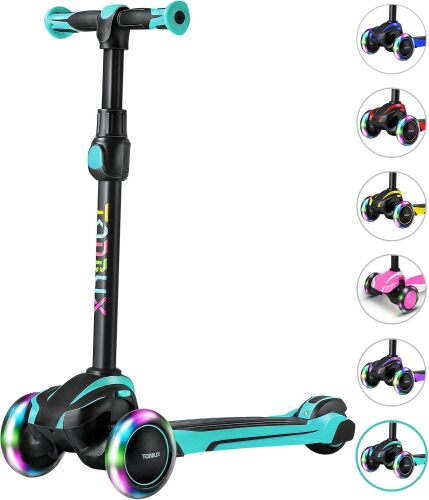 TONBUX Kids Scooter for Age 3-12, Toddler Scooter with 4 Adjustable Heights, Light Up 3-Wheels Scooter, Shock Absorption Design, Lean to Steer, Balance Training Scooter for Kids