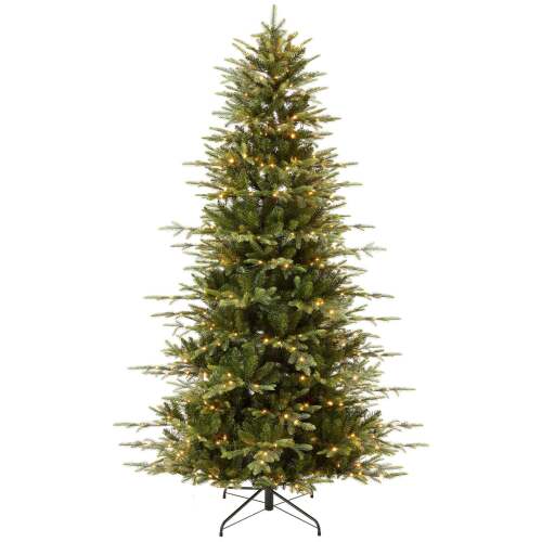 Pre-Lit Artificial Aspen Slim Noble Fir Christmas Tree w/ Metal Stand
