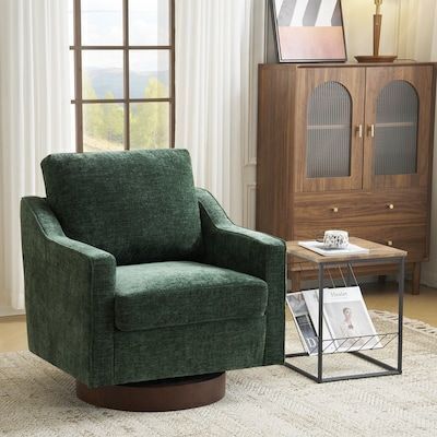 VINGLI Mid-Century Modern Swivel Accent Chair Chenille with Track Arms