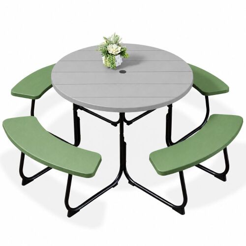 8-Person Circular Picnic Table w/ Umbrella Hole, 4 Benches
