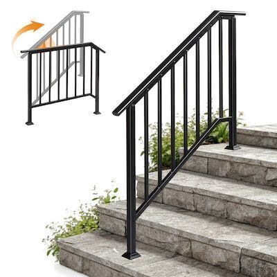 VINGLI 3-4 Steps Handrails for Outdoor with Drainage Holes and Straight Ends Wrought Iron