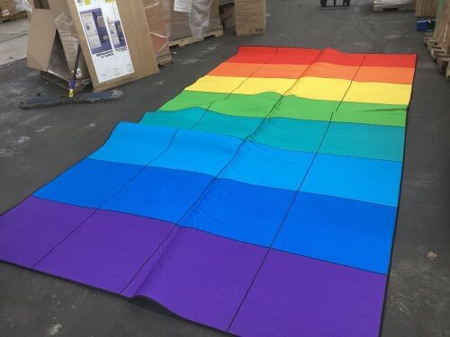 Rainbow Grid Classroom Rug, 150" x 79"