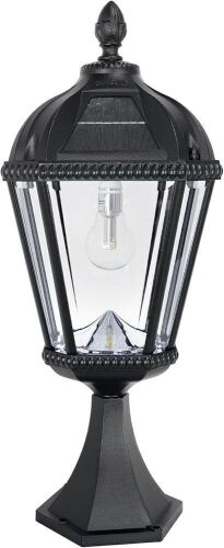 Gama Sonic Outdoor Solar Post Light with Pier Base, Black Aluminum and Beveled Glass, Royal Bulb 150 Lumens Warm White LED