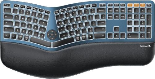 ProtoArc EK01 Plus Backlit Bluetooth Ergonomic Keyboard, Full Size, Blue