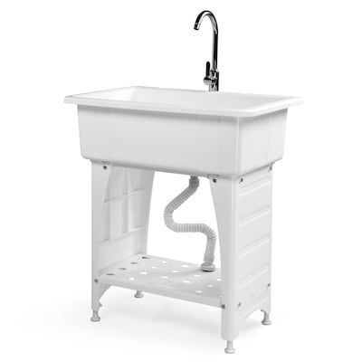 VINGLI 32W Plastic Utility Sink with Stainless Steel Faucet White