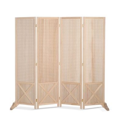 VINGLI 5 FT 4 Panel Freestanding Pegboard Room Divider with Support