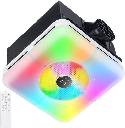 240 CFM Bathroom Exhaust Fan with 3 Dynamic Light, 7 RGB Modes, 3 Color 3000K-6500K Temperatures, Nightlight, Remote, 12 IN Panel, Mounting Opening 10IN