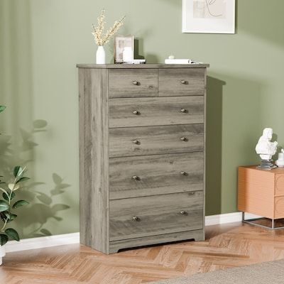 VINGLI 31W x 15.7D x 47.6H Rustic Grey Dresser 6-Drawer