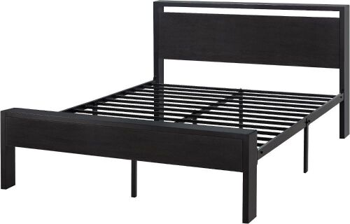 14 Inch Queen Size Metal Platform Bed Frame with Wooden Headboard and Footboard