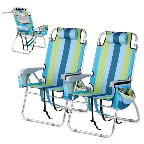 VINGLI 16-in 2 Pack Blue and Green Aluminum Lightweight Beach Chair