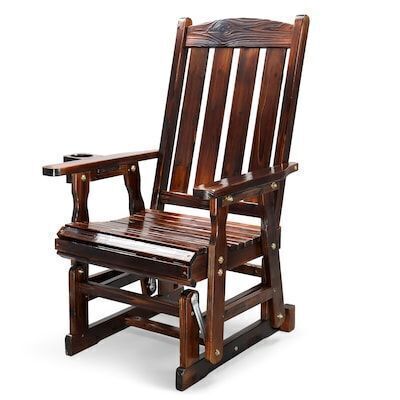 VINGLI Wood Patio Glider with Cup Holder - Loose Hardware