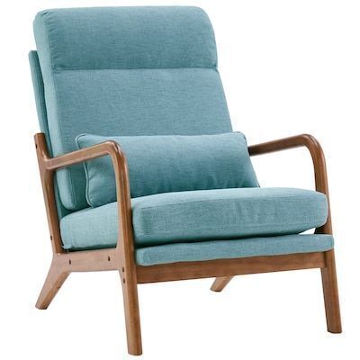 High Back Solid Wood Armrest Backrest Iron Frame Linen Indoor Leisure Chair