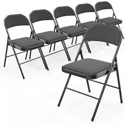 VINGLI 6 Pack Metal Folding Chair with Padded Seats Metal Frame Fabric Seat and Back Capacity 350 LBS Black