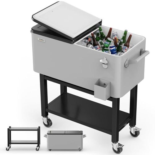 80 Quart Portable Patio Rooling Cooler Cart Detachable Gray