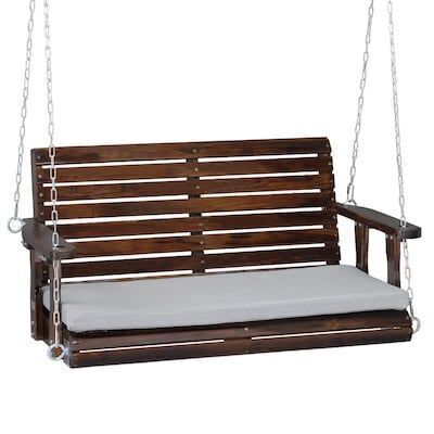 VINGLI 4 FT 2-Seater Rustic Wooden Porch Swing with Adjustable Chains and Cushion - Loose Hardware