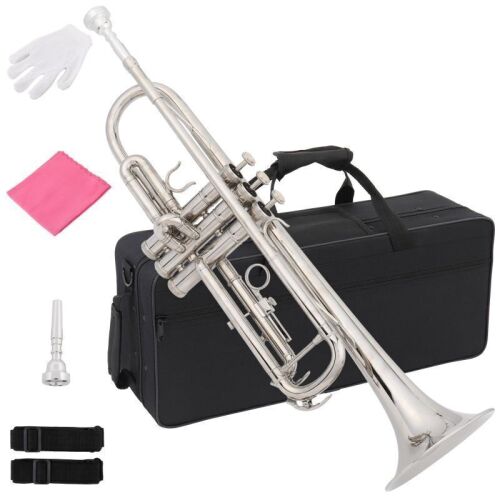 B Flat Silver Bb Trumpet for Beginner with Hard Case