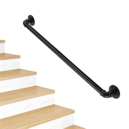 VINGLI 3FT Wall Mounted Pipe Handrail for Outdoor and Indoor, Black