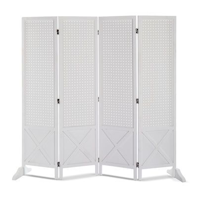 VINGLI 5 FT 4 Panel Freestanding Pegboard Room Divider with Support