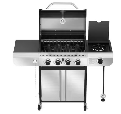 R.W. Flame 4-Burner Propane Gas Grill with Side Burner Portable Stainless Steel BBQ Outdoor Stovetop, 42,000 BTU