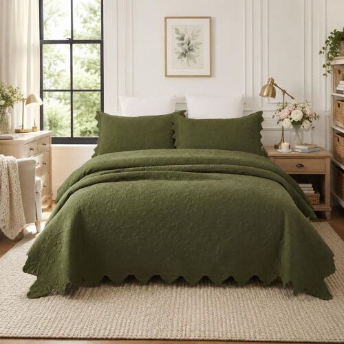 Brandream Olive Green King Size Quilt Set, 3 pc