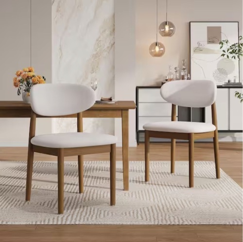 Christopher Knight Home Set of 2 Renlor Modern Beige Fabric Upholstered Dining Side Chairs with Curved Back, Walnut Finish Solid Wood Legs