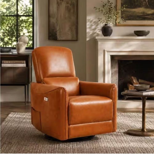 Maykoosh Caramel Air Leather Power Recliner with Massage, Heat Function, Remote and Extendable Footrest